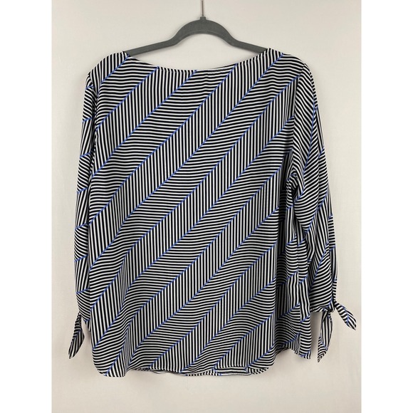 Talbots Striped Blouse Women's Large Black White Blue Tie Sleeve Work Top - Picture 7 of 7